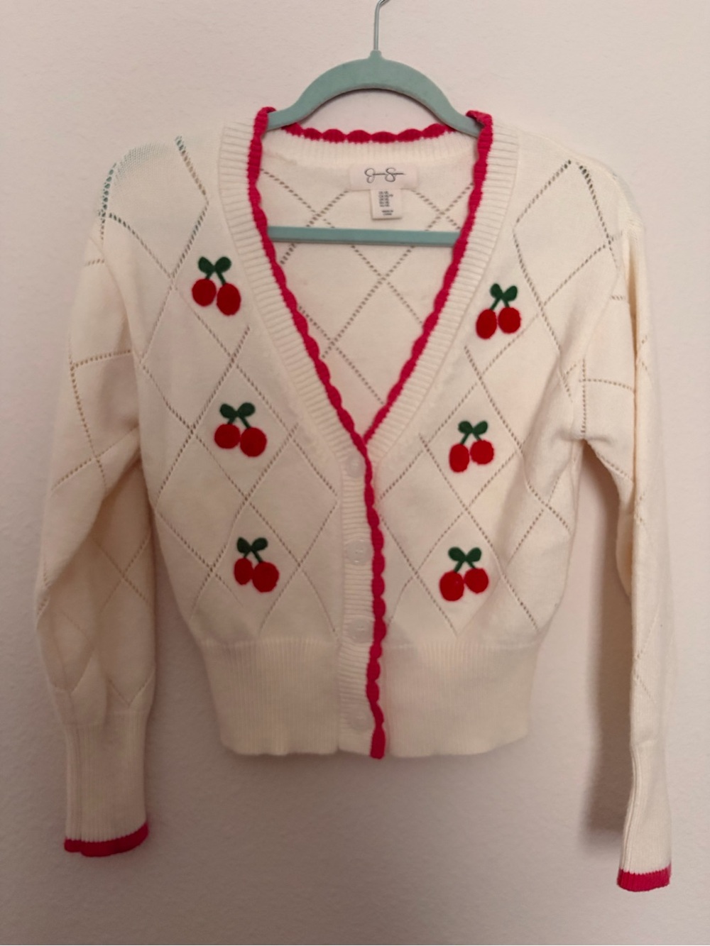 Cottagecore Cream Cherry Embroidered V-Neck Cardigan Sweater